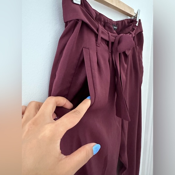 RW&CO Burgundy Crepe Paperbag Ankle Pant with Sash/Belt - Picture 4 of 5